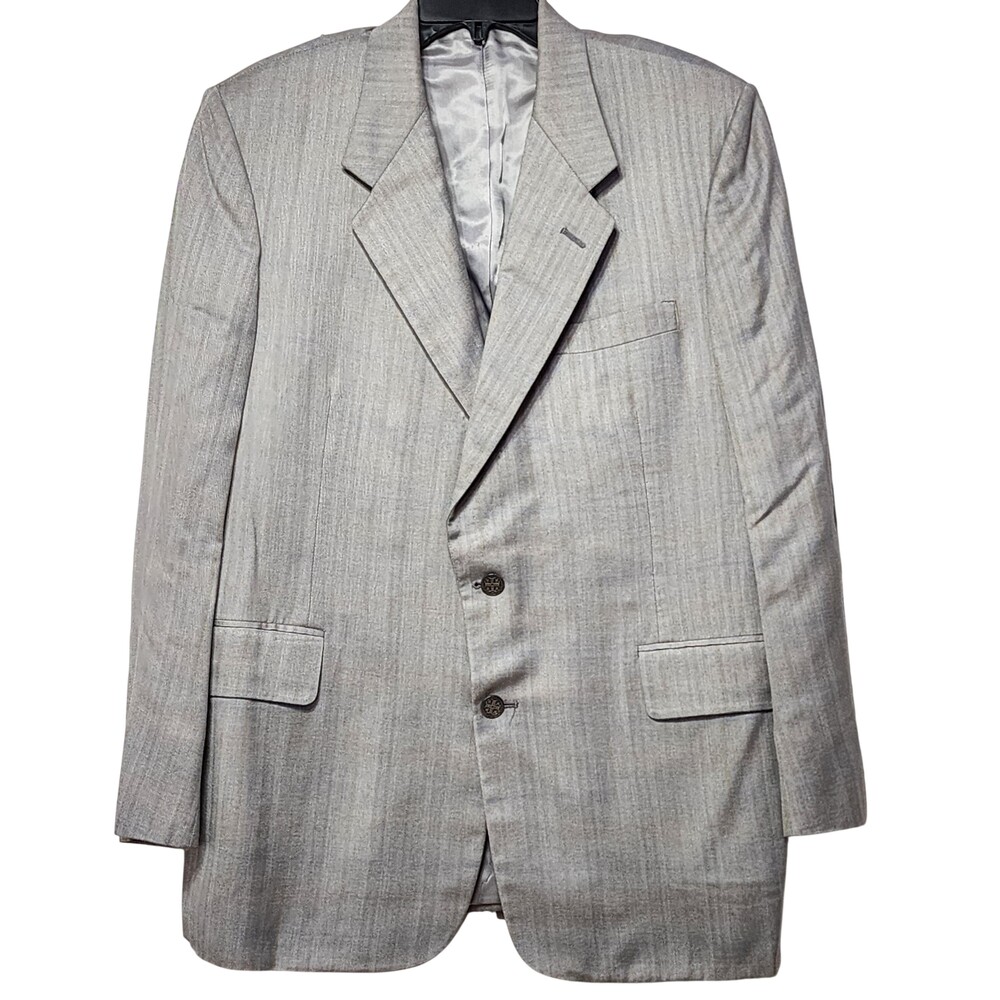 Tom James Sport Coat Mens 46 Gray Wool Herringbone Hand Tailored Jacket